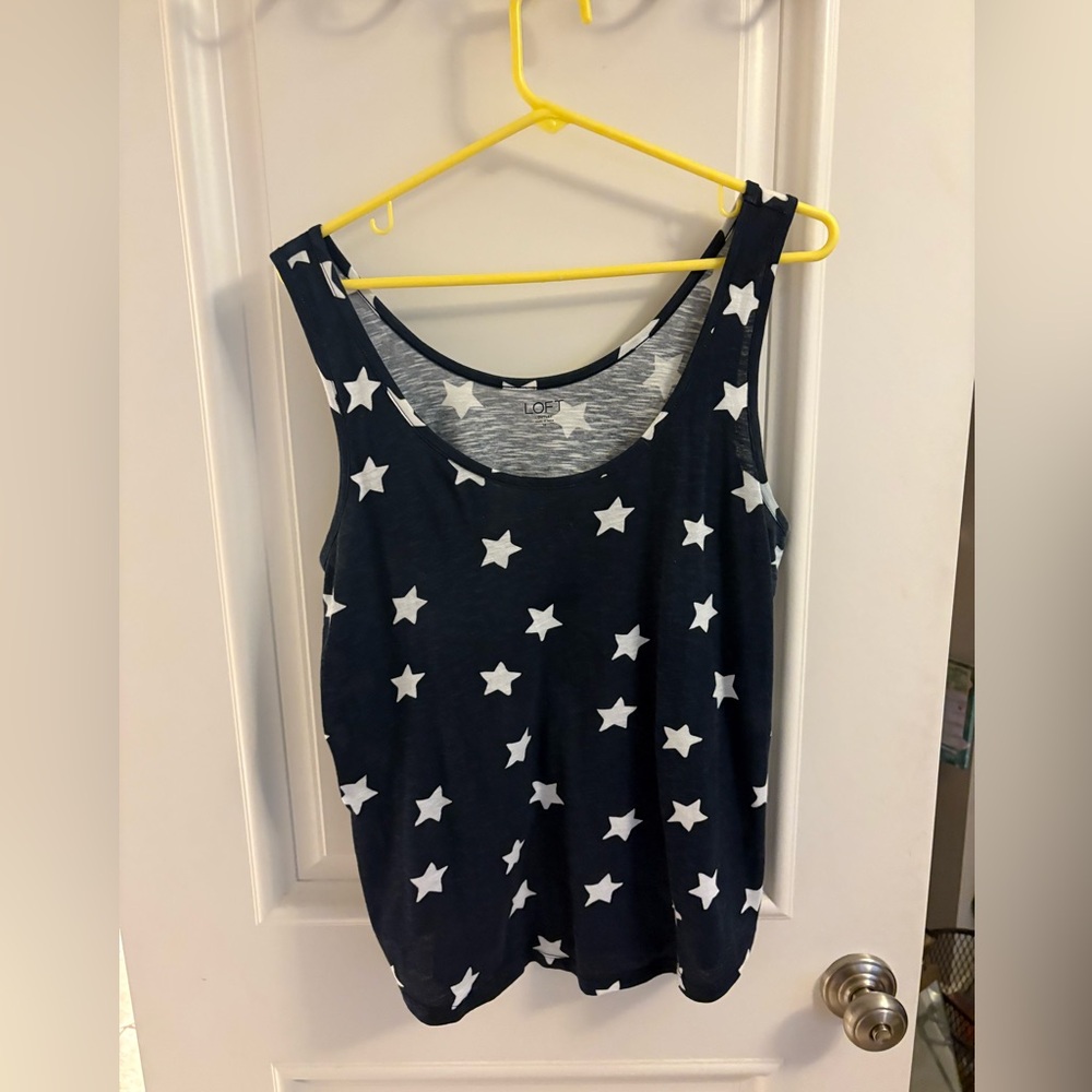 LOFT Outlet Navy Blue Tank Top with White Stars